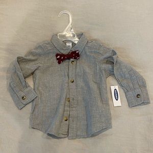 Holiday button down and bow tie